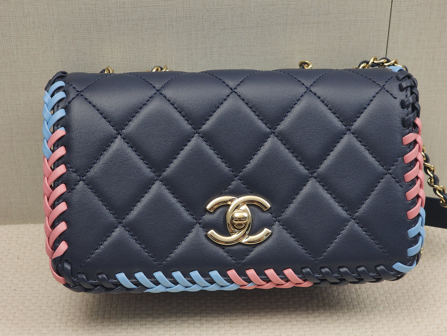 Chanel Blue Calfskin 23A Braided Full Flap Bag (LGHW)