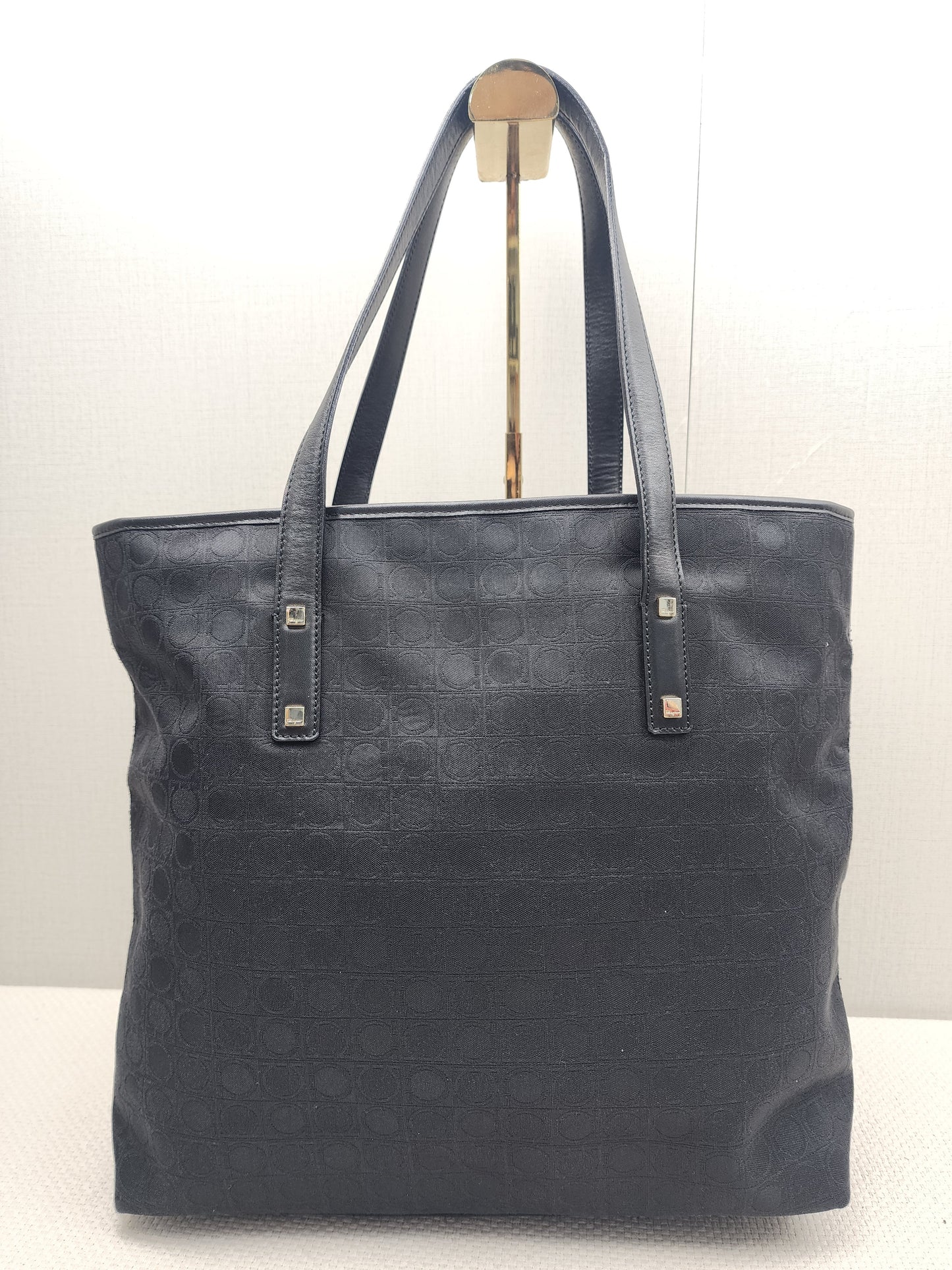Salvatore Ferragamo Black Gancini Canvas Shoulder Tote