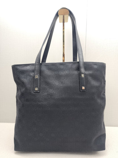 Salvatore Ferragamo Black Gancini Canvas Shoulder Tote
