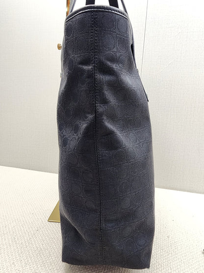 Salvatore Ferragamo Black Gancini Canvas Shoulder Tote