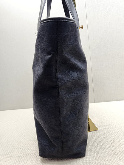 Salvatore Ferragamo Black Gancini Canvas Shoulder Tote