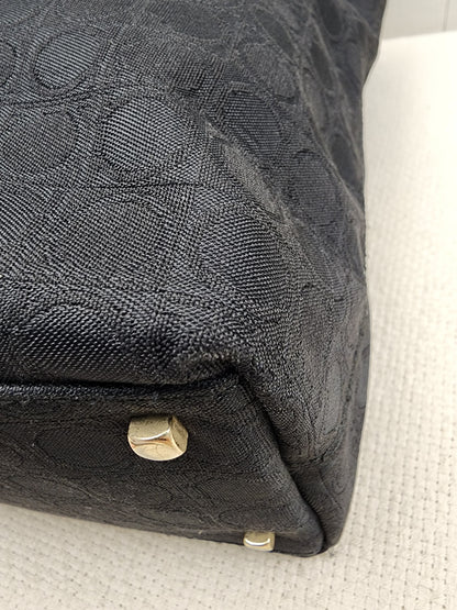 Salvatore Ferragamo Black Gancini Canvas Shoulder Tote