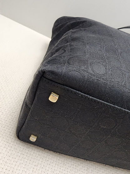 Salvatore Ferragamo Black Gancini Canvas Shoulder Tote