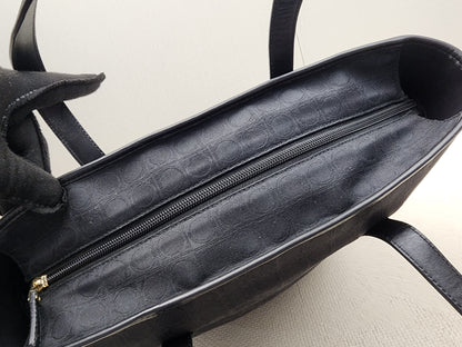 Salvatore Ferragamo Black Gancini Canvas Shoulder Tote