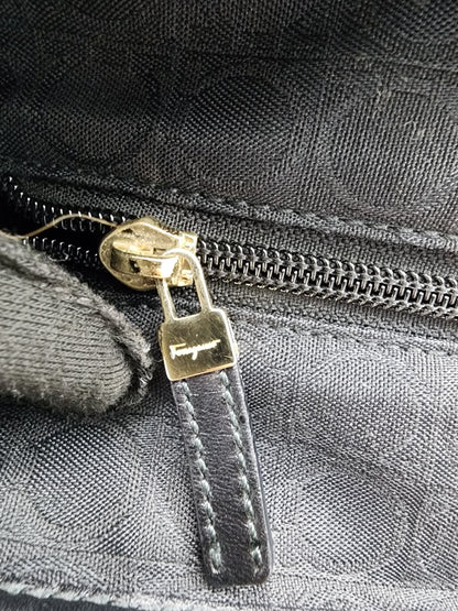 Salvatore Ferragamo Black Gancini Canvas Shoulder Tote