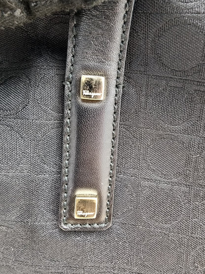 Salvatore Ferragamo Black Gancini Canvas Shoulder Tote
