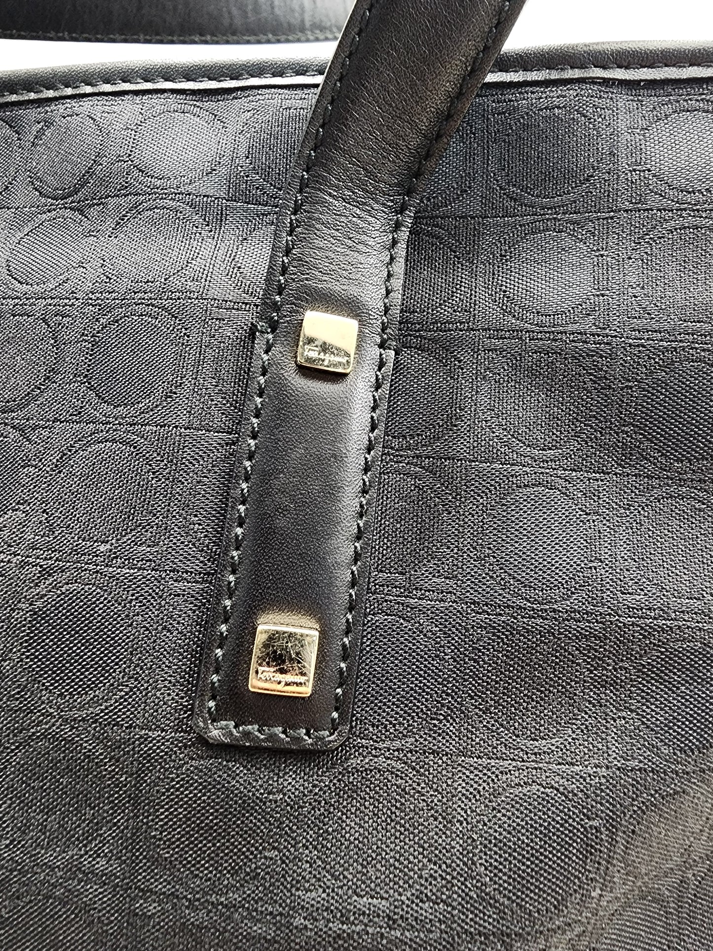 Salvatore Ferragamo Black Gancini Canvas Shoulder Tote