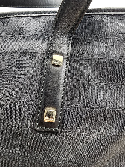 Salvatore Ferragamo Black Gancini Canvas Shoulder Tote