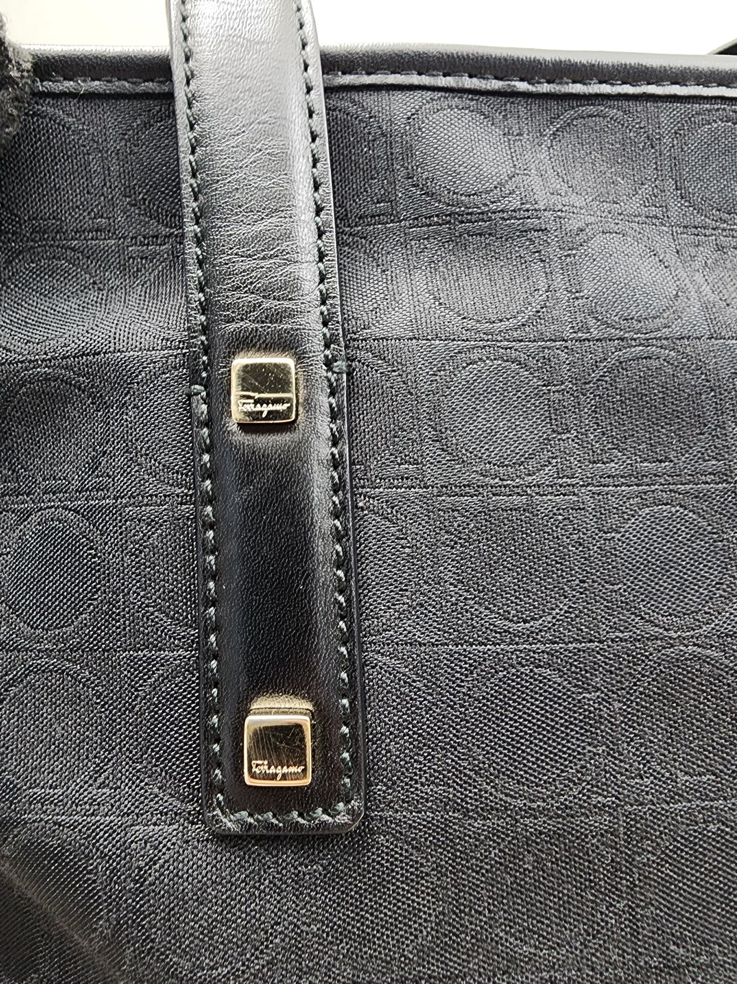 Salvatore Ferragamo Black Gancini Canvas Shoulder Tote