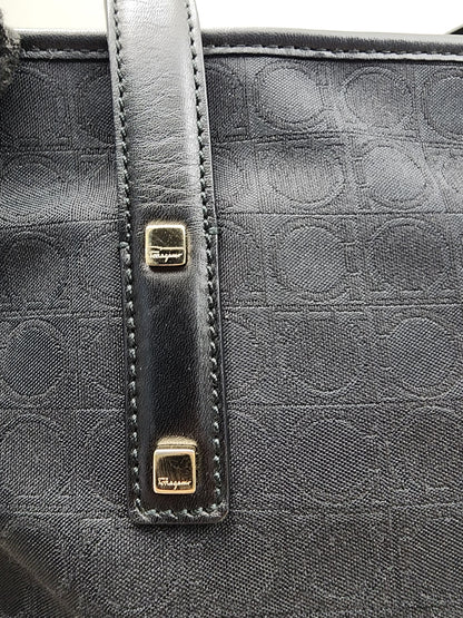 Salvatore Ferragamo Black Gancini Canvas Shoulder Tote