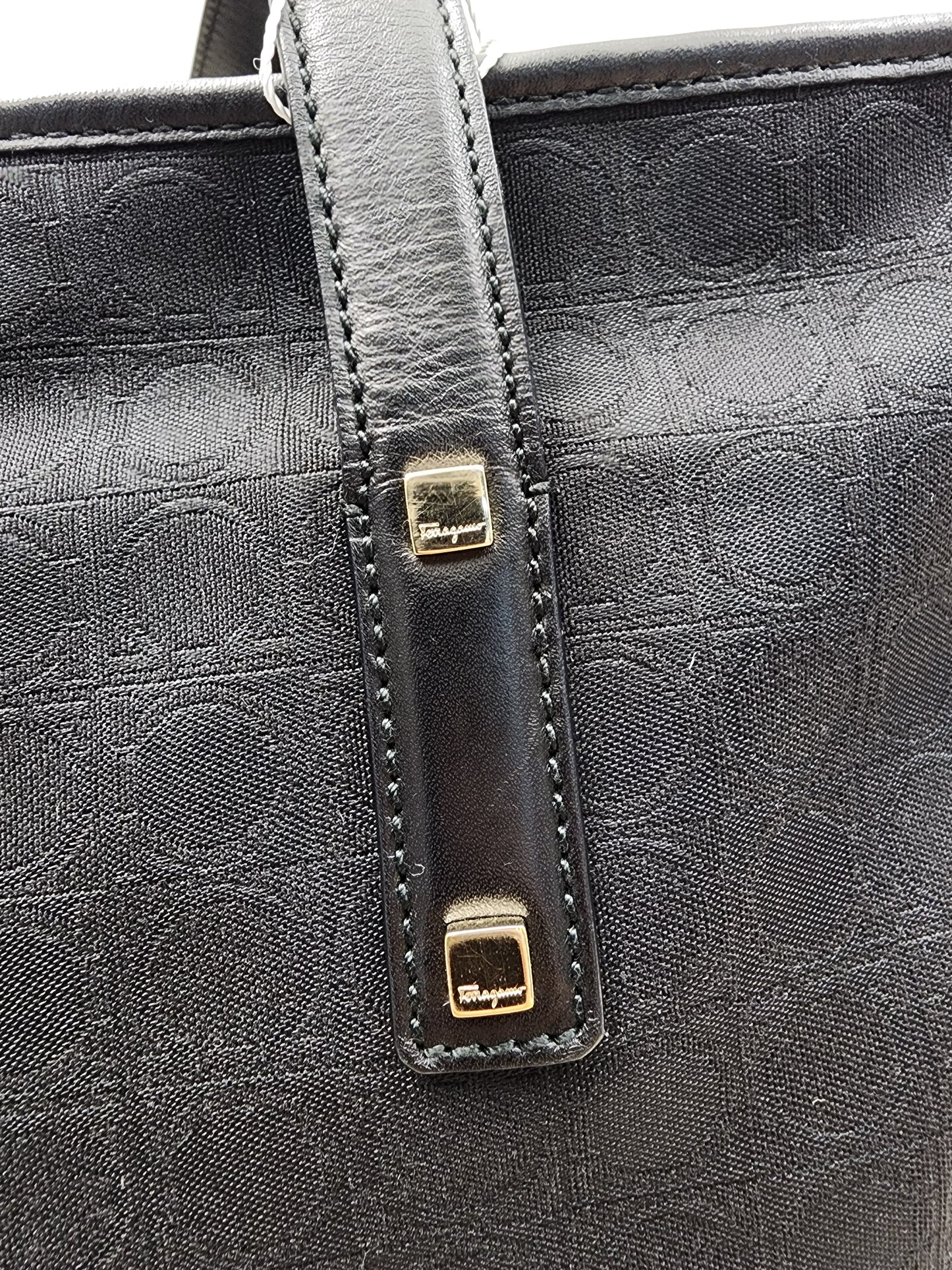 Salvatore Ferragamo Black Gancini Canvas Shoulder Tote