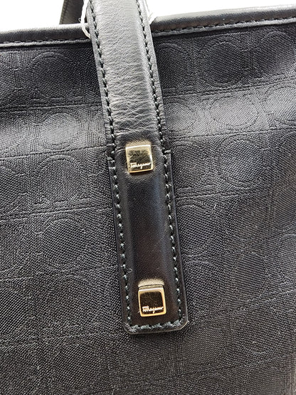 Salvatore Ferragamo Black Gancini Canvas Shoulder Tote
