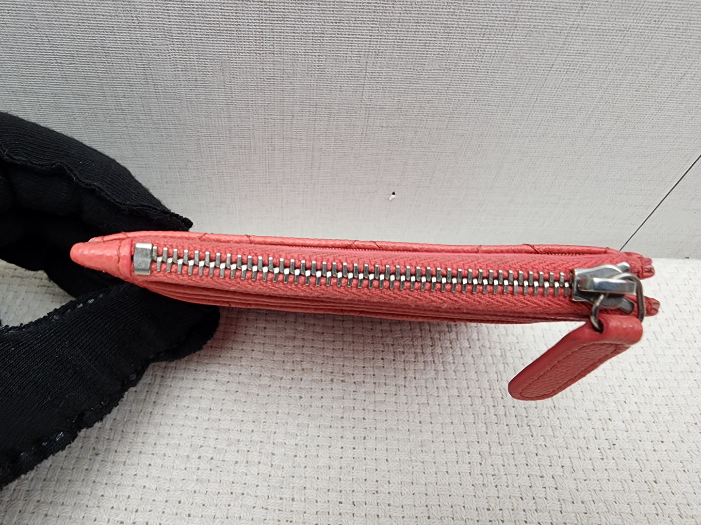 Chanel Coral Pink Caviar Zipped Card Holder (SHW)