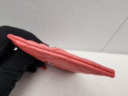 Chanel Coral Pink Caviar Zipped Card Holder (SHW)