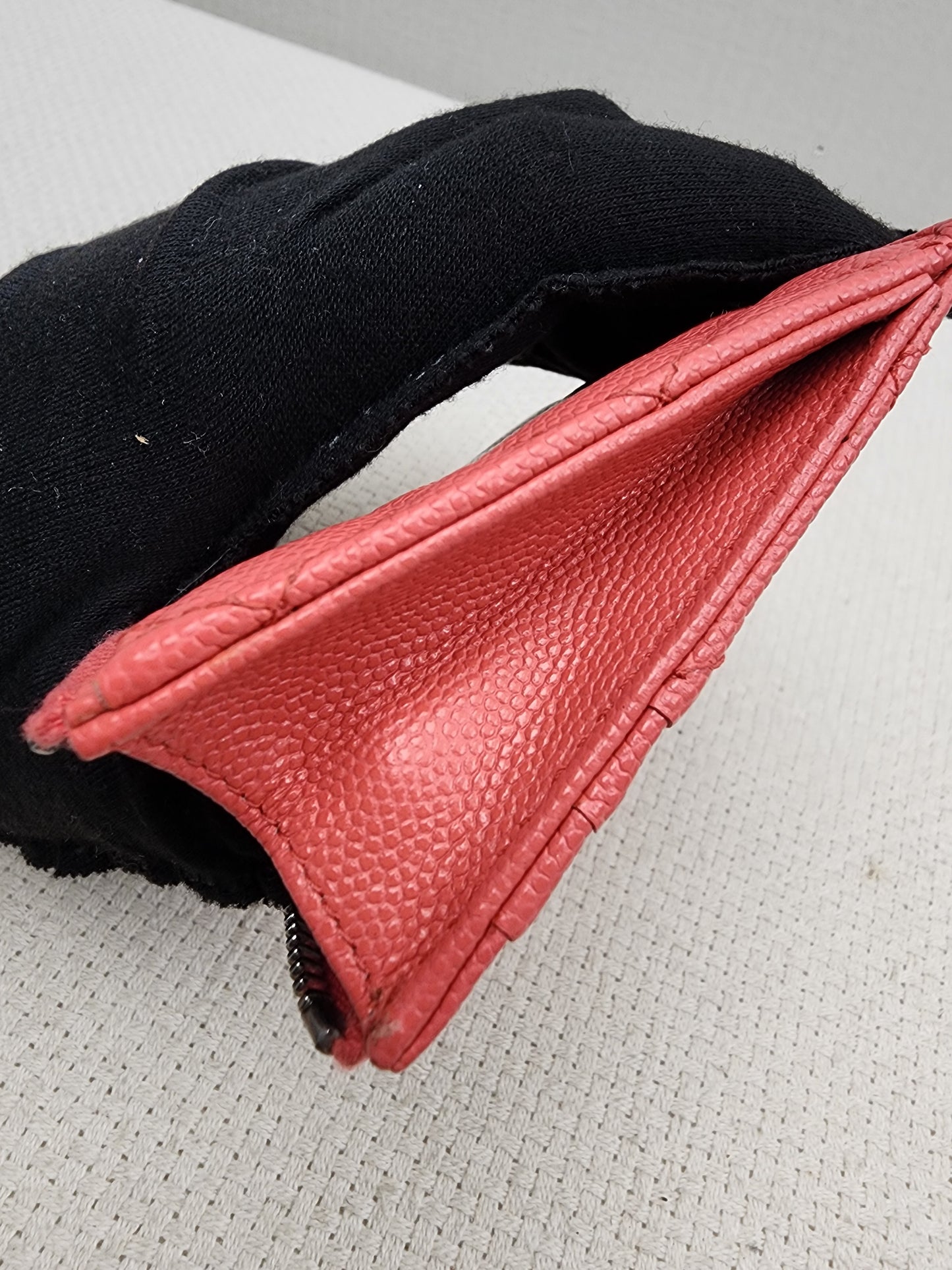 Chanel Coral Pink Caviar Zipped Card Holder (SHW)