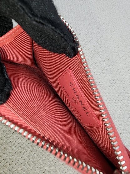 Chanel Coral Pink Caviar Zipped Card Holder (SHW)