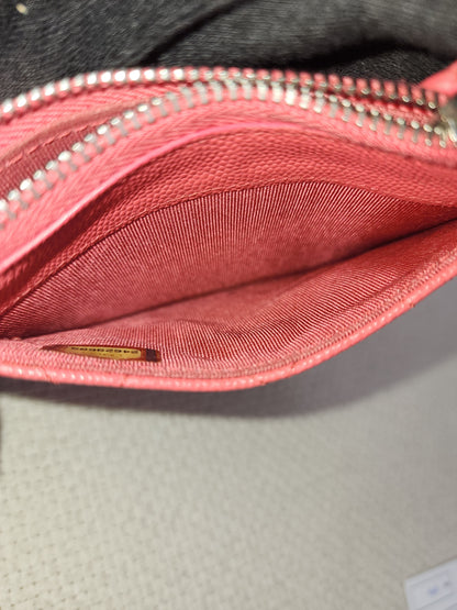 Chanel Coral Pink Caviar Zipped Card Holder (SHW)