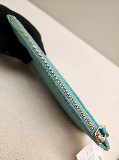 Chanel Turquoise Caviar Zip Slim Wallet (LGHW)