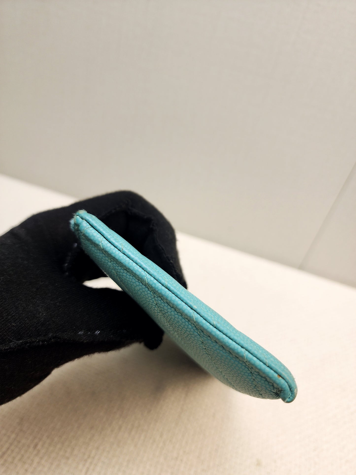 Chanel Turquoise Caviar Zip Slim Wallet (LGHW)