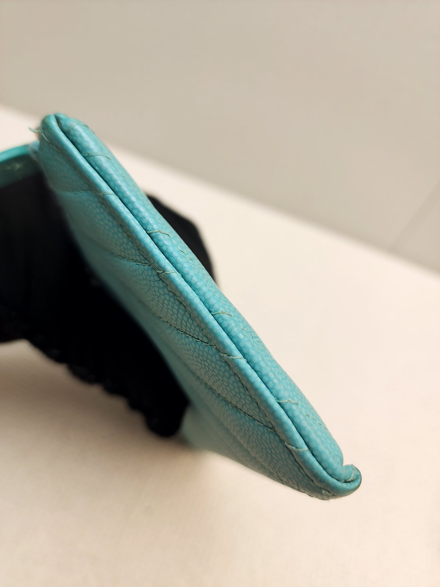 Chanel Turquoise Caviar Zip Slim Wallet (LGHW)