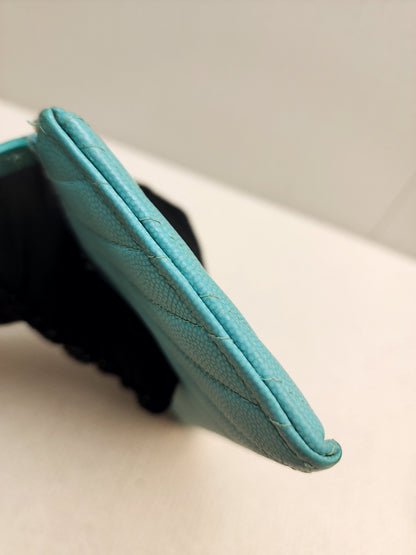 Chanel Turquoise Caviar Zip Slim Wallet (LGHW)