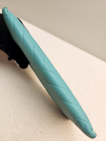 Chanel Turquoise Caviar Zip Slim Wallet (LGHW)