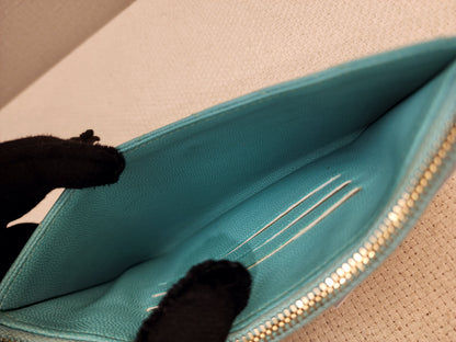 Chanel Turquoise Caviar Zip Slim Wallet (LGHW)