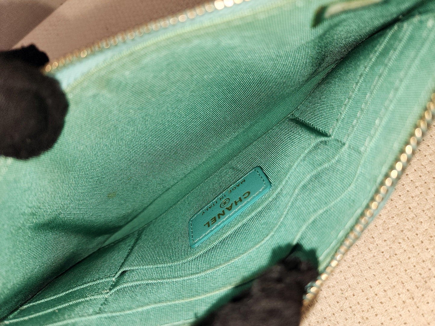 Chanel Turquoise Caviar Zip Slim Wallet (LGHW)