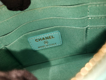 Chanel Turquoise Caviar Zip Slim Wallet (LGHW)