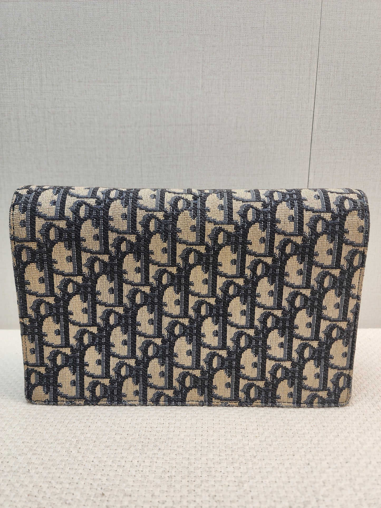 Dior Navy Oblique Large Saddle Pouch w Chain