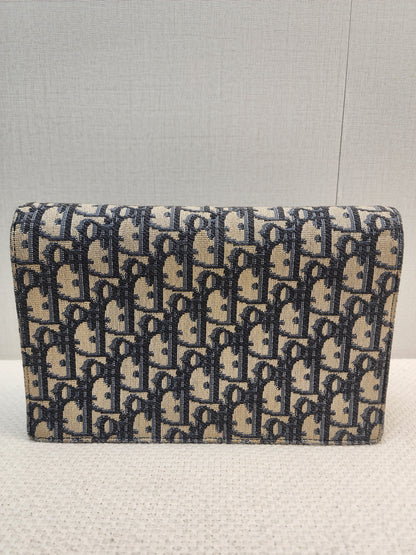 Dior Navy Oblique Large Saddle Pouch w Chain