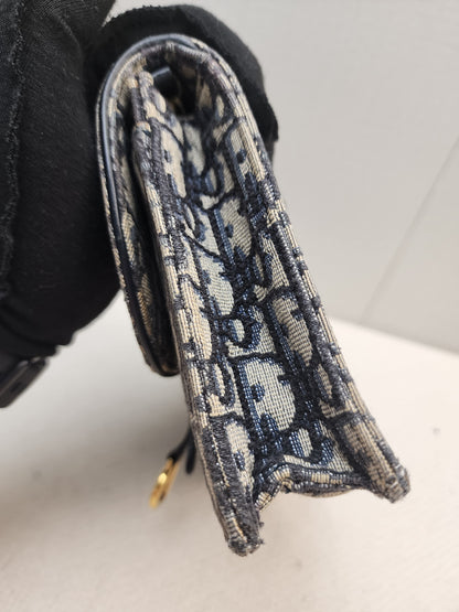 Dior Navy Oblique Large Saddle Pouch w Chain