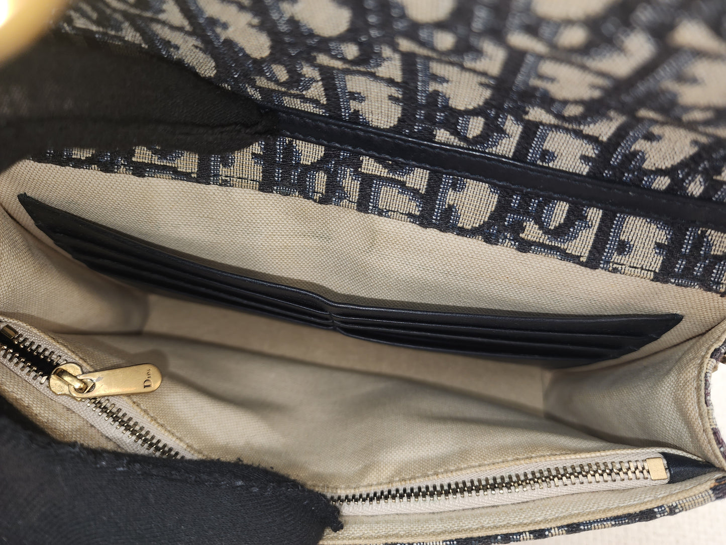 Dior Navy Oblique Large Saddle Pouch w Chain