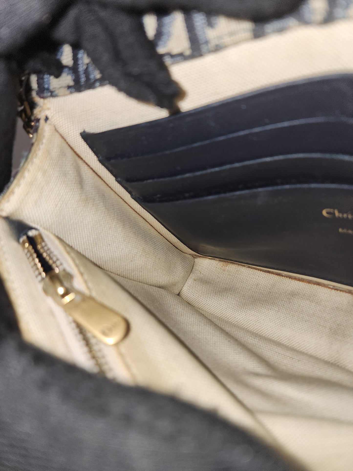 Dior Navy Oblique Large Saddle Pouch w Chain