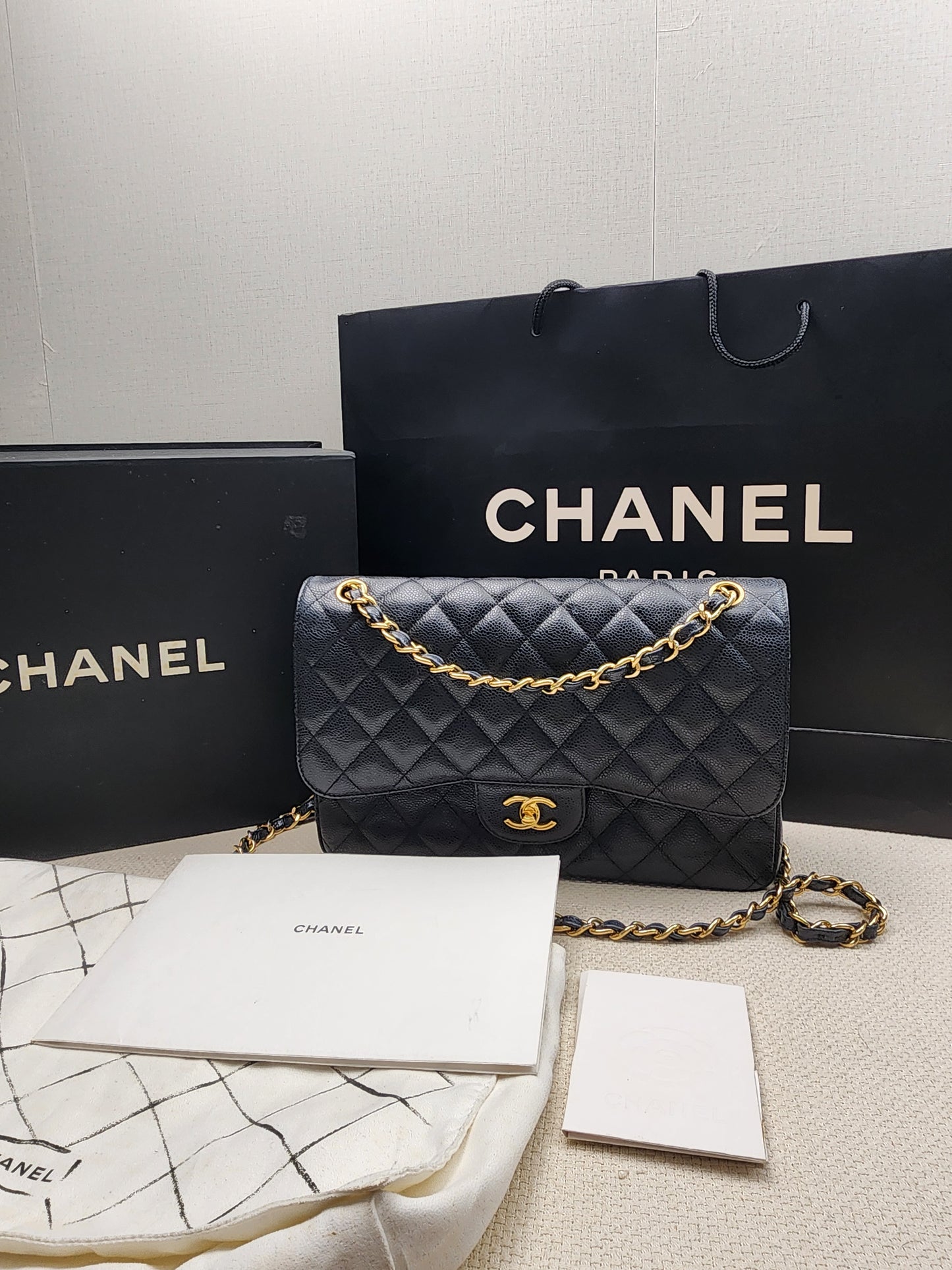 Chanel Black Caviar Classic Jumbo Flap Bag (GHW)