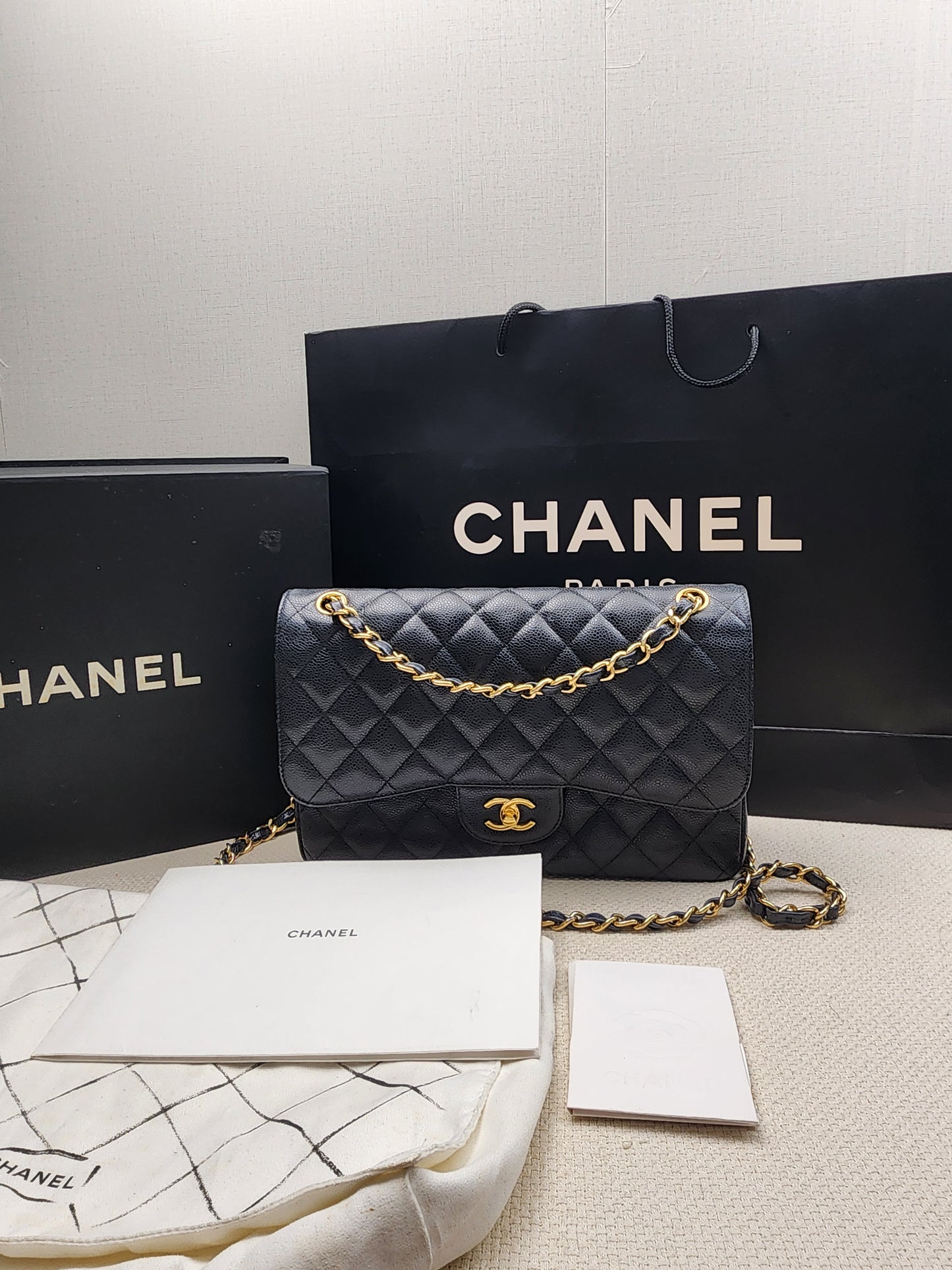 Chanel Black Caviar Classic Jumbo Flap Bag (GHW)
