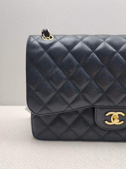 Chanel Black Caviar Classic Jumbo Flap Bag (GHW)