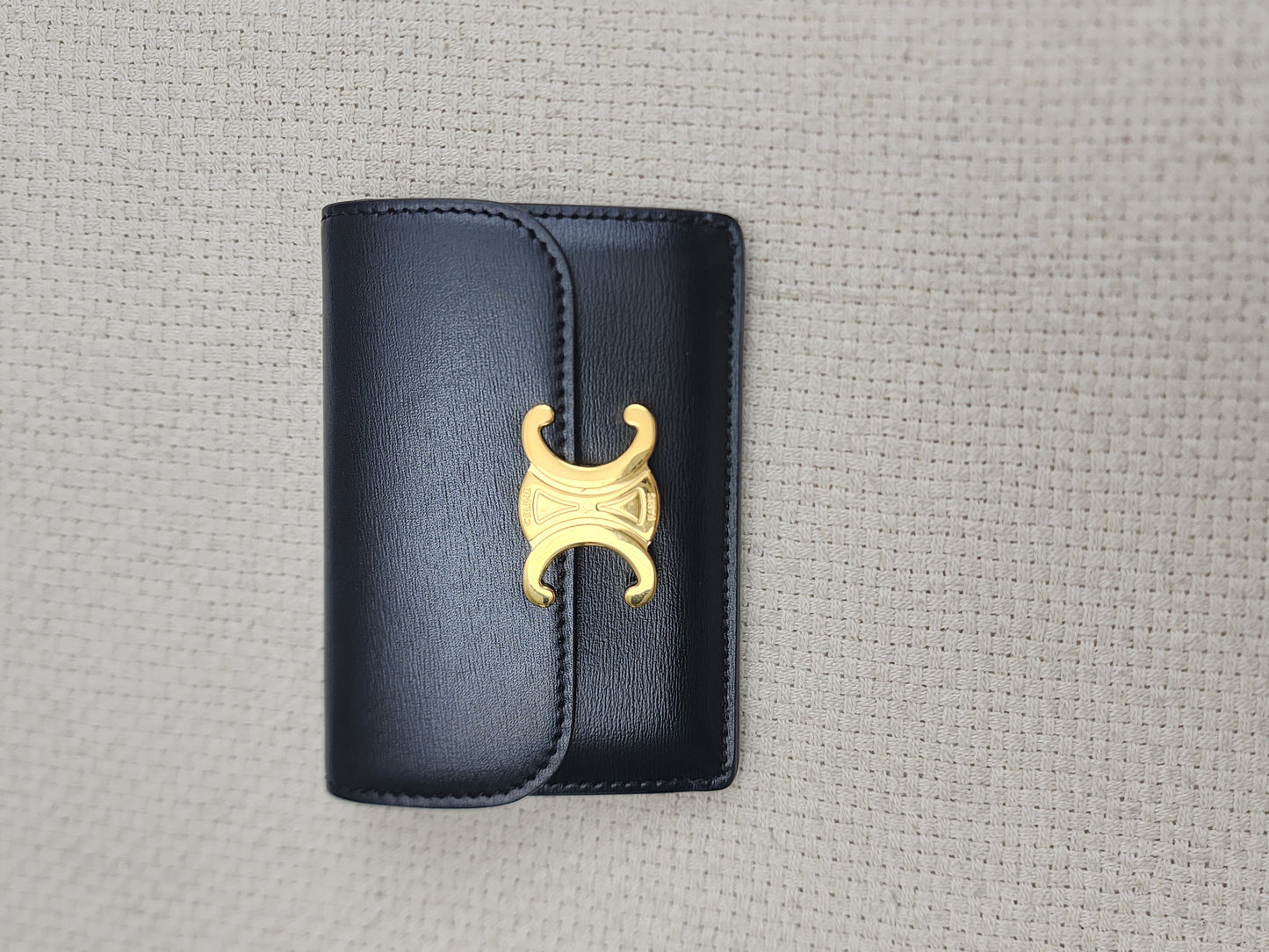 Celine Black Box Calfskin Triomphe Card Holder w Flap