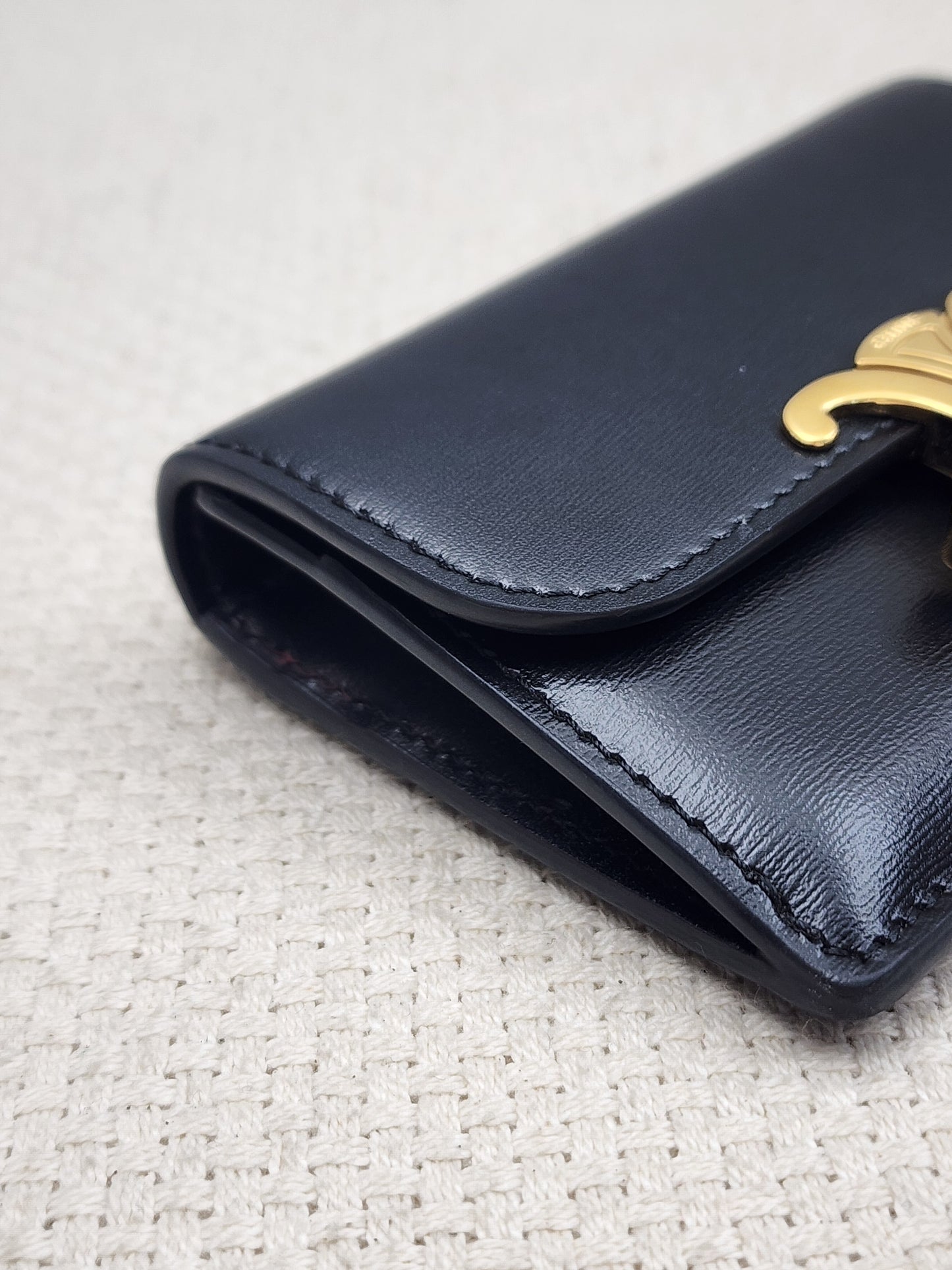 Celine Black Box Calfskin Triomphe Card Holder w Flap