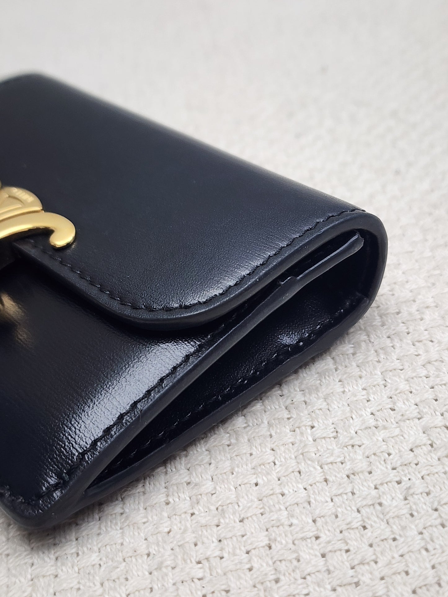 Celine Black Box Calfskin Triomphe Card Holder w Flap