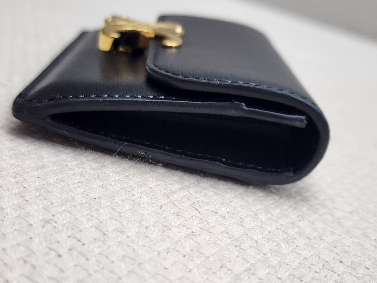 Celine Black Box Calfskin Triomphe Card Holder w Flap