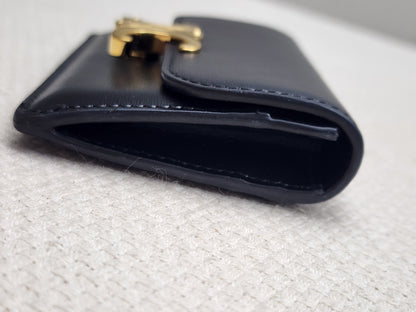 Celine Black Box Calfskin Triomphe Card Holder w Flap