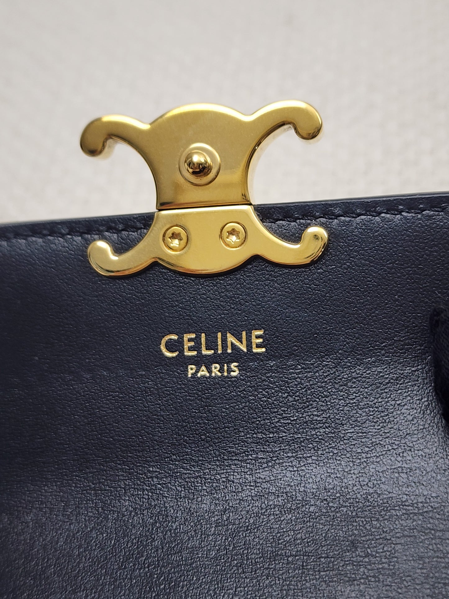 Celine Black Box Calfskin Triomphe Card Holder w Flap