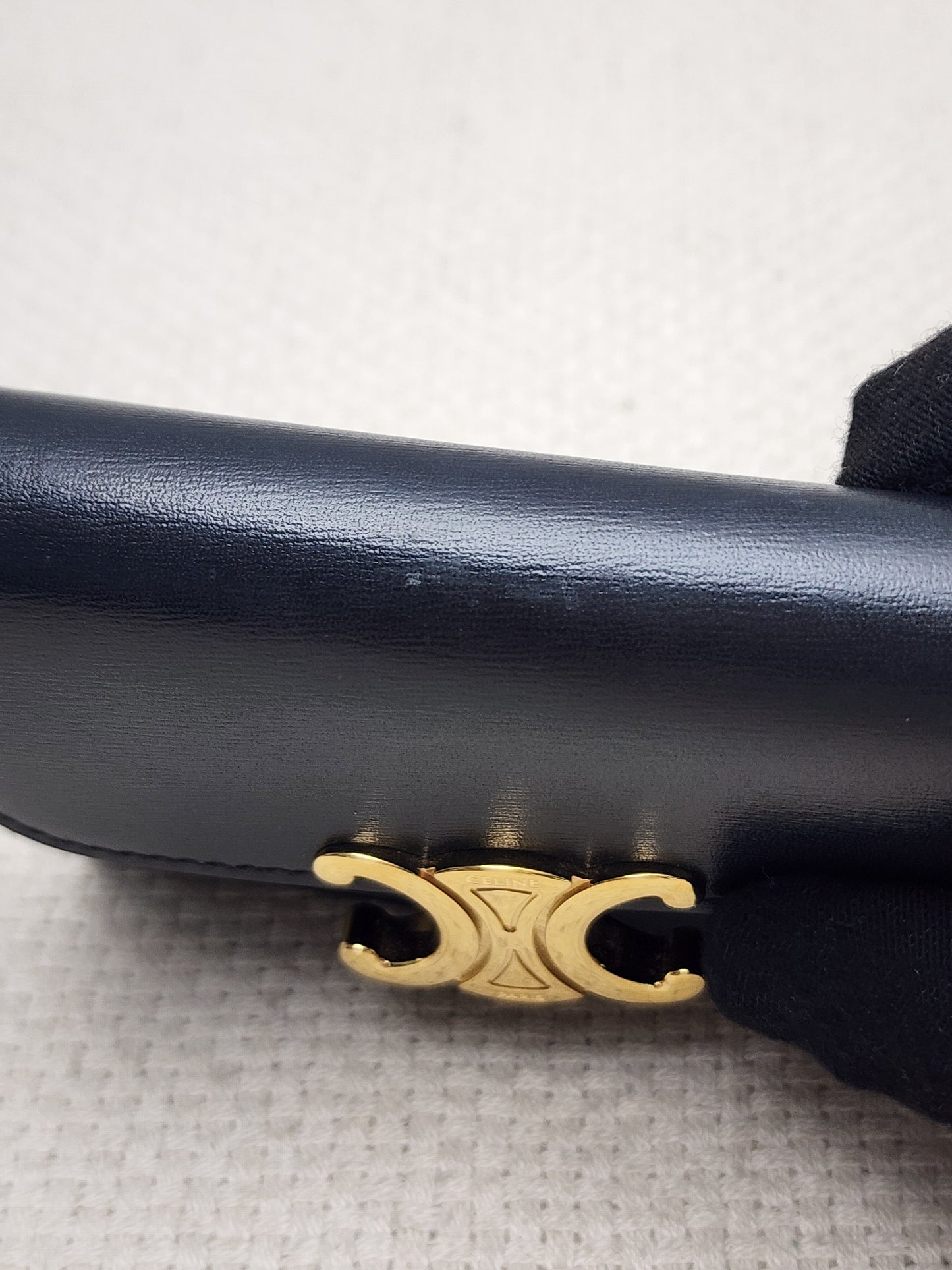 Celine Black Box Calfskin Triomphe Card Holder w Flap