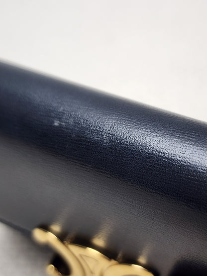 Celine Black Box Calfskin Triomphe Card Holder w Flap