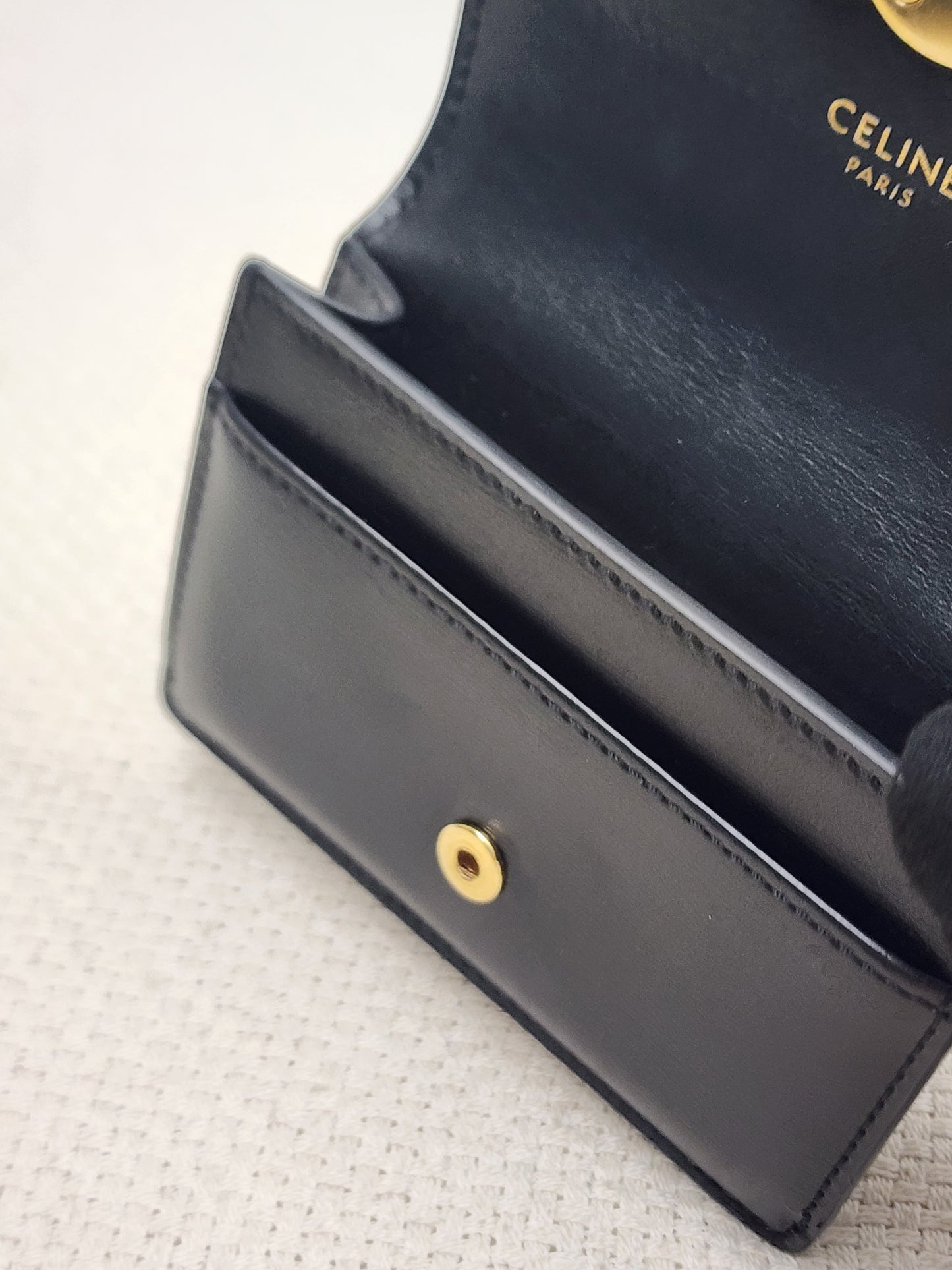 Celine Black Box Calfskin Triomphe Card Holder w Flap