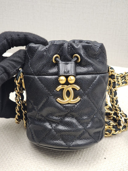 Chanel Black Caviar 22A Thist Your Button Micro Bucket