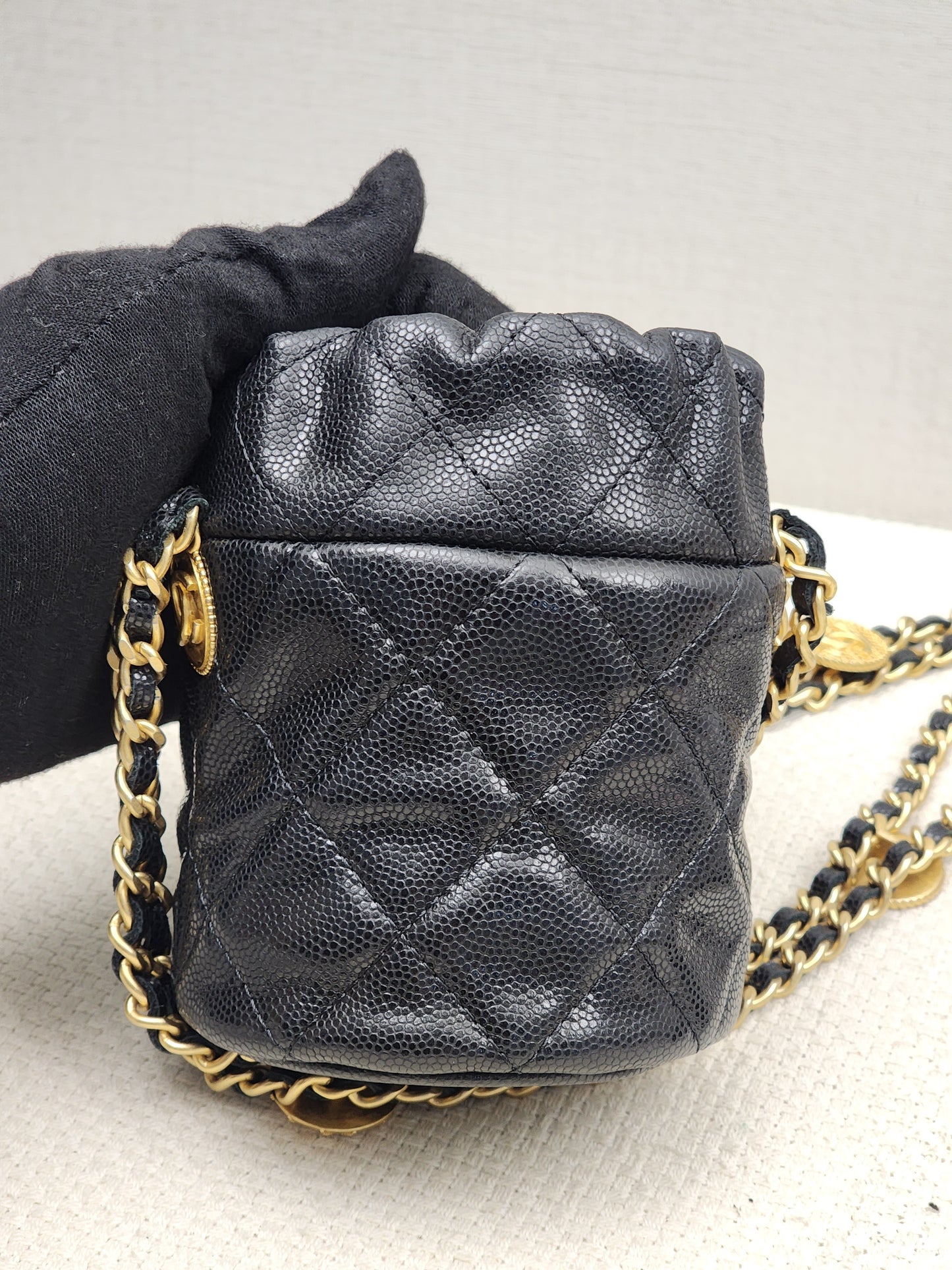 Chanel Black Caviar 22A Thist Your Button Micro Bucket
