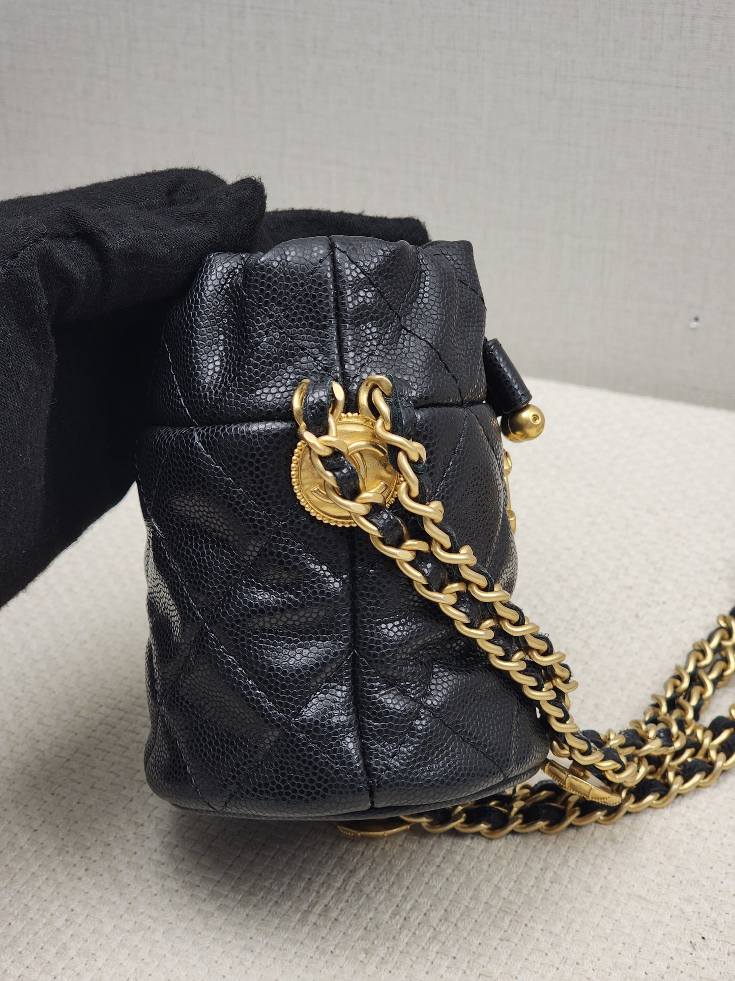 Chanel Black Caviar 22A Thist Your Button Micro Bucket