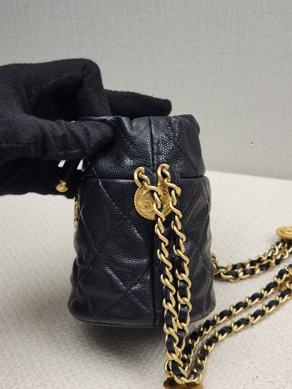 Chanel Black Caviar 22A Thist Your Button Micro Bucket
